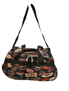 Harley-Davidson Black, Orange & Cream Patchwork Duffle Bag EUC